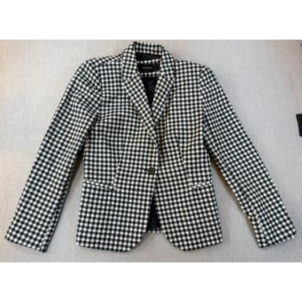 Zara Basic Checkered Single-Breasted Blazer Jacket Women's Size L Black White